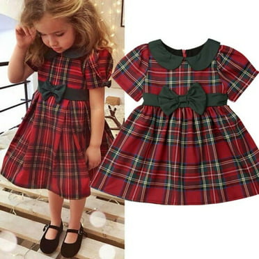 Dreamyth Toddler Kids Baby Girl Deer Plaid Princess Party Pageant Christmas Dress Clothes 